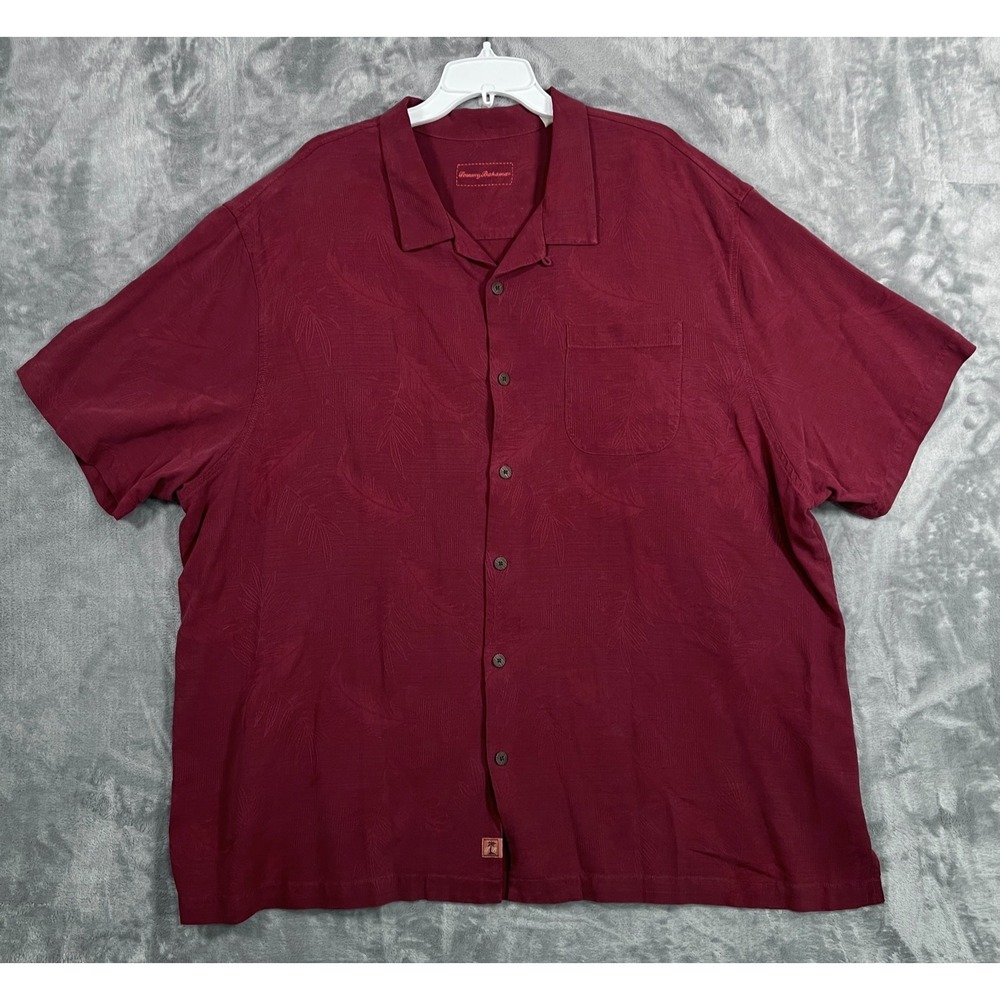 Tommy Bahama Hawaiian‎ Shirt Mens 3XB Big Burgundy Red Pocket Floral Camp